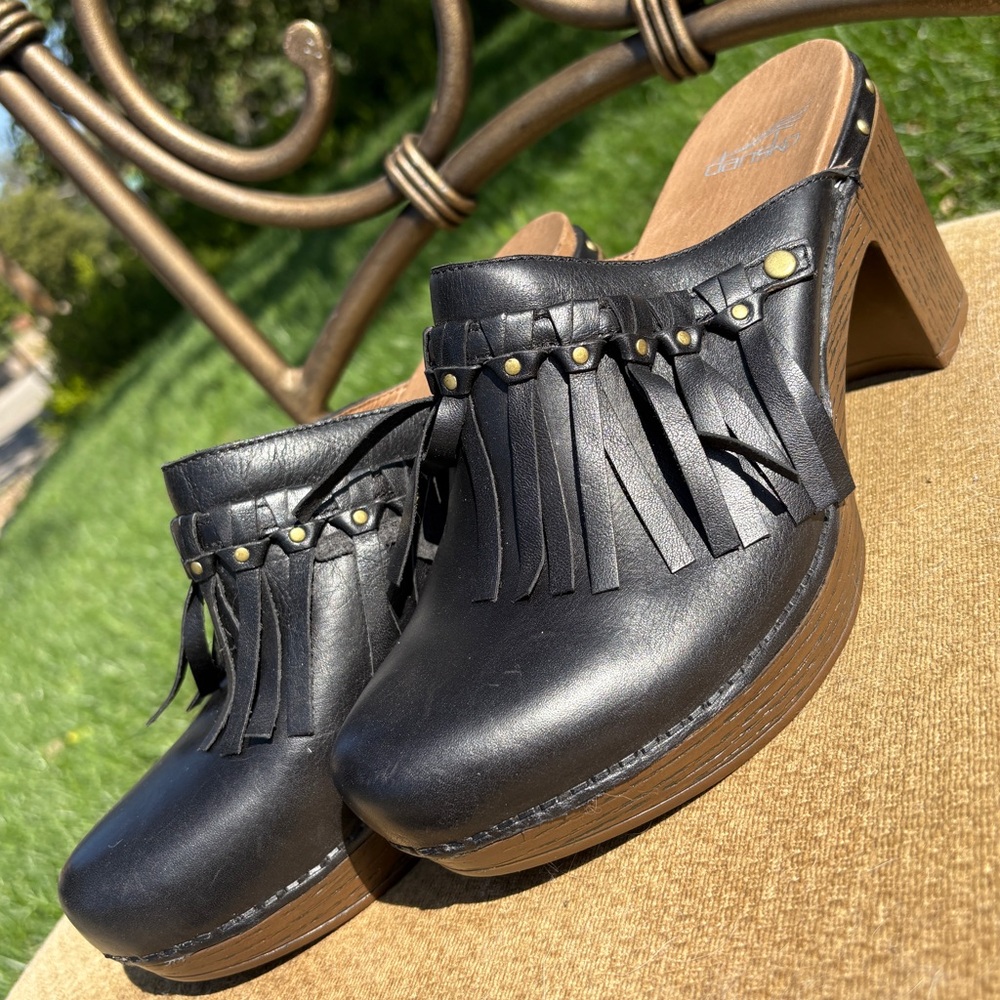 Women’s Black Dansko Fringe Mules